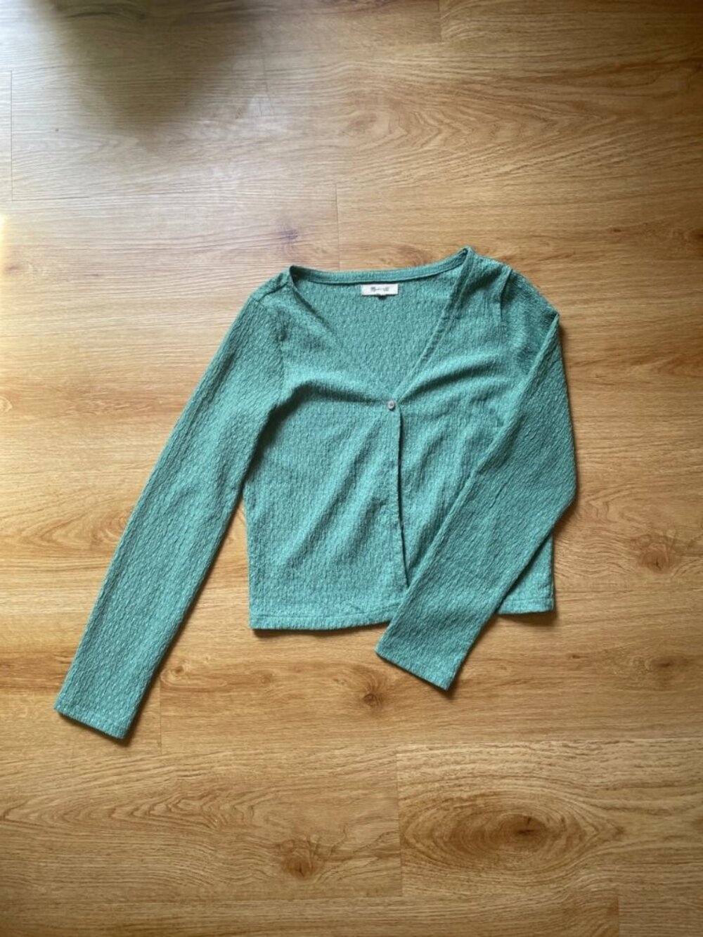 Textured Green Cropped Cardigan Lightweight Knit Women's Size S